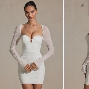 Oh Polly St Germain Embellished Long-Sleeve Mini Dress in White